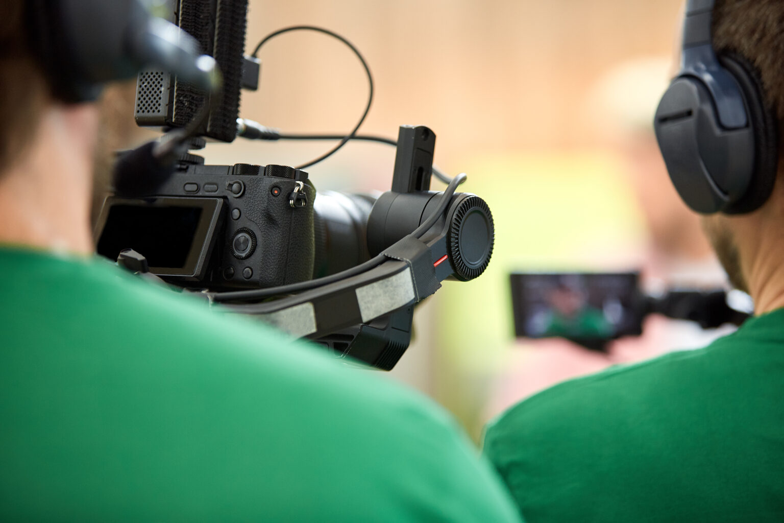 Crew filming a scene behind the scenes of a movie production