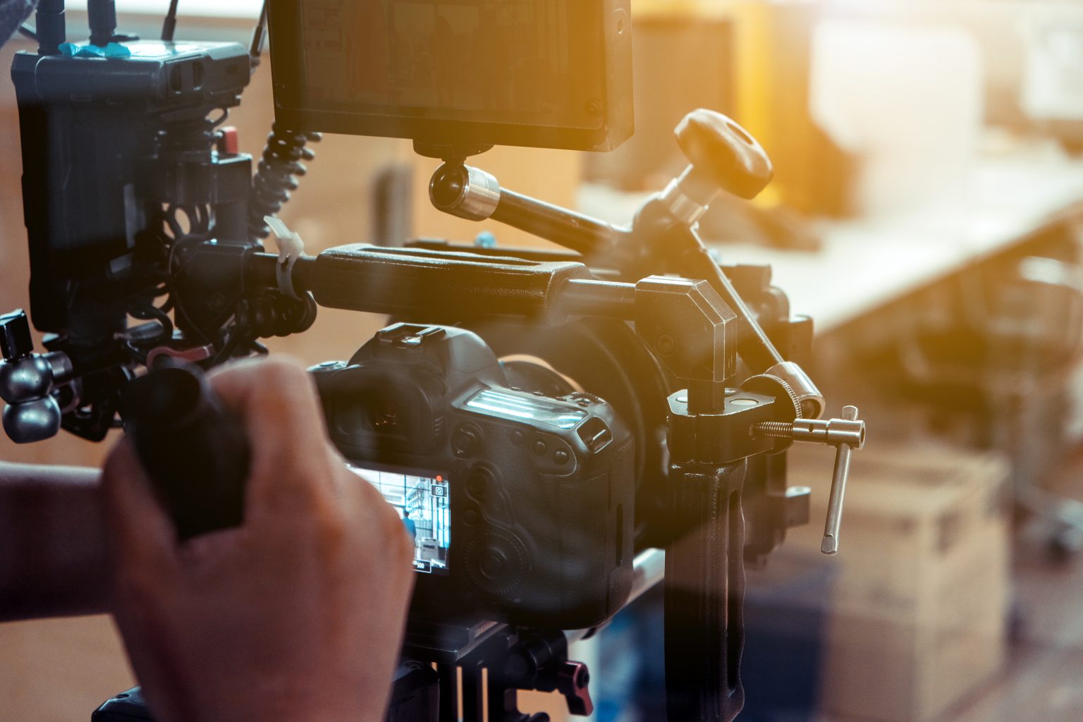 Filming crew at work on a production set