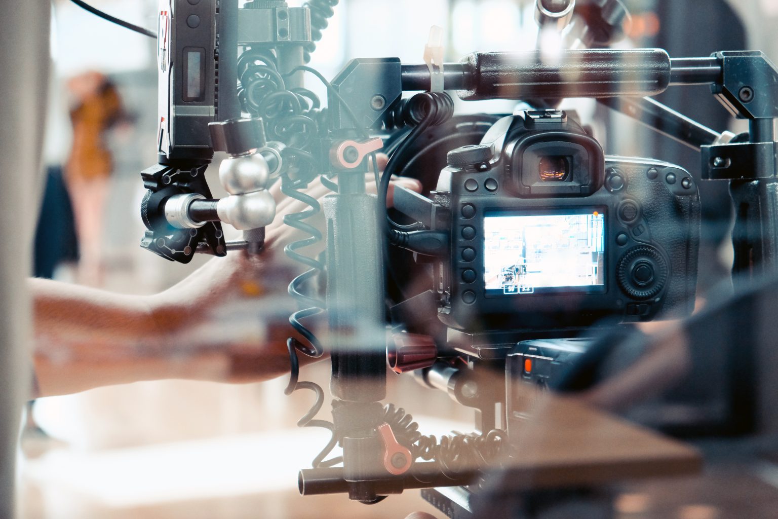 Professional camera equipment set up on a film shoot